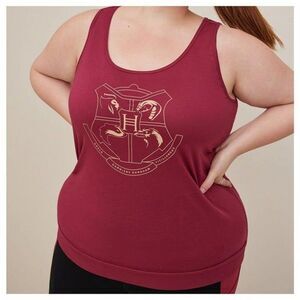 Torrid Harry Potter Banded Active Tank - Performance Cotton Hogwarts Crest Red